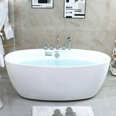 沐強家用亞克力浴缸成人小戶型家用獨立式橢圓形無縫缸1.5-1.7米