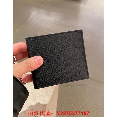 正版正品（98成新） Loewe 牛皮材質 男士重復雙折錢包 短夾 黑色 C499302X01