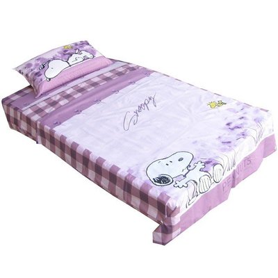 【1~2天到貨】台灣製造【花草史努比】3.5 x 6.2呎-單人三件式被套床包組-單人被套床包組-紫色D3S-S890P