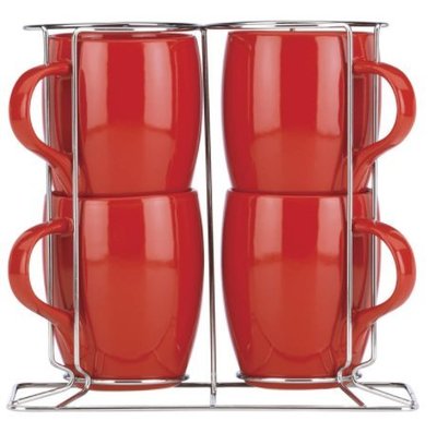 雷貝卡＊＊Dansk  丹麥 經典 馬克杯  五件組 咖啡杯 紅色 含收納杯架