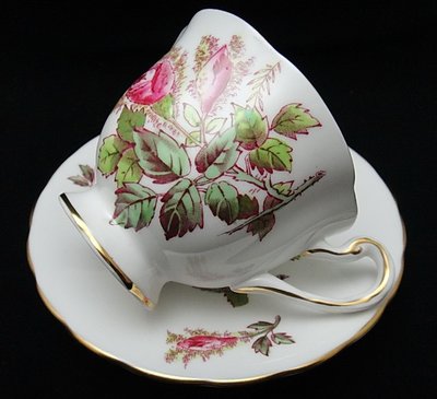 【timekeeper】  英國絕版名瓷Royal Chelsea皇家切爾西Moss Rose局部手繪咖啡杯+盤(免運)