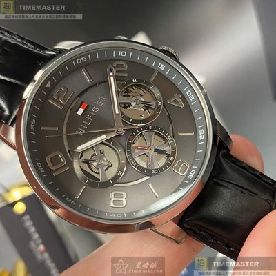 Tommy Hilfiger湯米希爾費格男女通用錶,編號TH00011,44mm銀錶殼,深黑色錶帶款