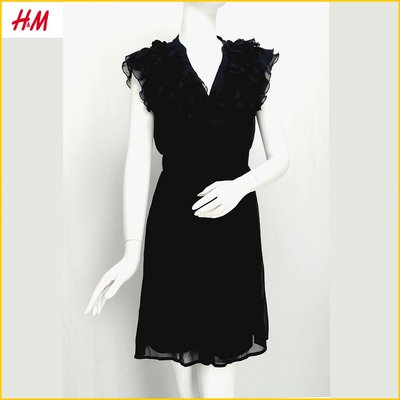 日本帯回 H&M☆雪紡洋裝 連衣裙 新品 雪紡 荷葉邊 微袖 雪紡紗 洋裝 A332FH