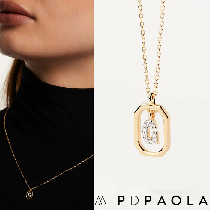 PD PAOLA 西班牙時尚潮牌 迷你鑲鑽G字母項鍊 金色簡約項鍊 925純銀鑲18K金
