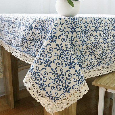 桌布復古青花瓷中式古典棉麻桌布小額布藝