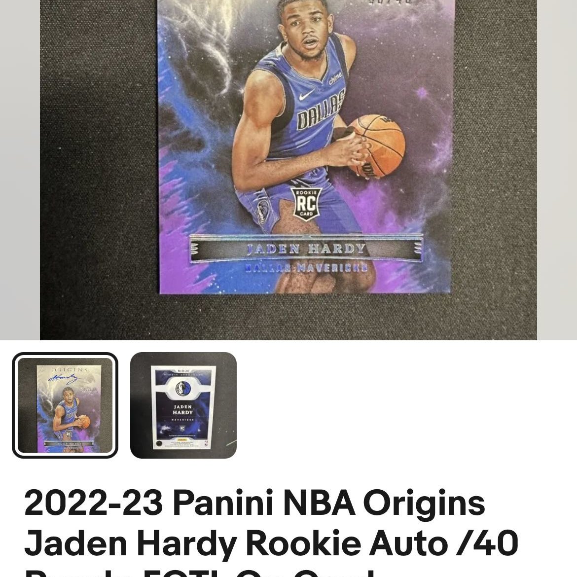 2022-23 Panini NBA Origins Jaden Hardy Rookie Auto /25 （附/40