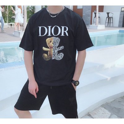現貨熱銷-爆款小熊Dior迪奧T恤 短袖 純棉 圓領T 透氣 短袖寬松韓版男女同款T恤