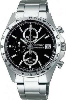 【金台鐘錶】SEIKO 精工 防水100米(附原廠盒) 不鏽鋼錶帶 SBTR005 三眼計時男錶 (黑面) 40mm