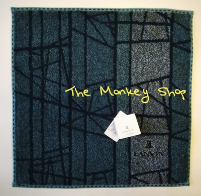 【 The Monkey Shop 】《日本製 》全新正品 LANVIN 手帕 小方巾 棉質吸汗 土耳其藍