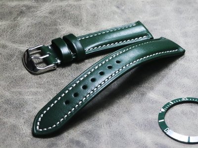 手錶帶 綠水鬼馬韁皮青色20mm22mm蝴蝶扣頭層牛皮立體綠色真皮錶帶