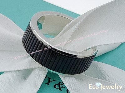 《Eco-jewelry》【Tiffany&amp;Co】稀有款  黑鈦寬版條紋戒指 純銀925戒指-稀大尺寸～專櫃真品 已送洗