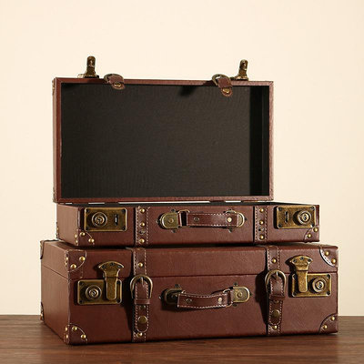 現貨創意擺件歐式復古手提箱儲物木箱子衣服收納箱老式皮箱旅行攝影道具整理箱