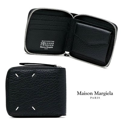 Maison Margiela（黑色）真皮拉鍊對開短夾 有零錢口袋 皮夾 錢包 中性款｜100%全新正品