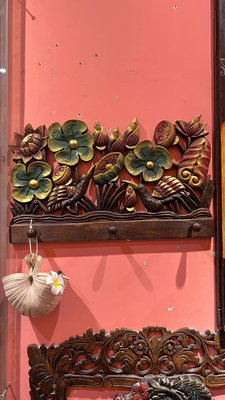 東南亞風情泰國進口實木雕刻彩色雕花掛衣架、衣帽架、背景墻墻面