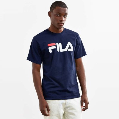 美國百分百【全新真品】FILA 短袖 T恤 上衣 T-shirt 運動潮流 復古 深藍 大logo M號 I540