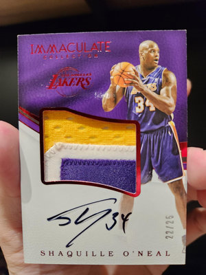 Shaquille O'neal 2016 immaculate patch auto 簽名卡 /25