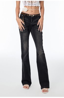 PapaDarling 23SS ECODAY 設計師品牌 正品  時尚黑色微喇牛仔裤