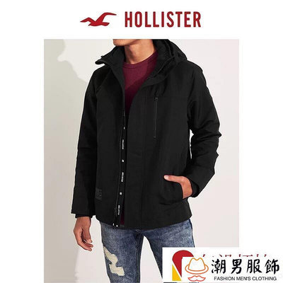 全新正品 Hollister 經典立領夾克抓絨外套 海鷗 黑色夾克防風外套 內裏刷毛-潮男服飾