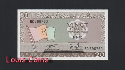 【Louis Coins】B1229-RWANDA-1964-1976盧安達紙幣,20 Francs