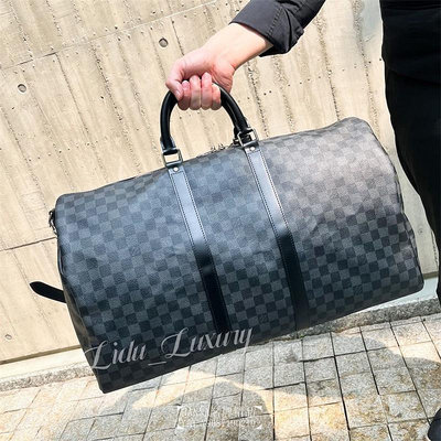 HANNA精品路易威登 Louis Vuitton LV KEEPALL 55 棋盤格行李袋 手提袋 肩背包 旅行袋