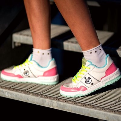 【折扣預購】22春夏正品Chiara Ferragni CF1 Sneakers眨眼 白色粉色 螢光黃色鞋帶 厚底休閒鞋