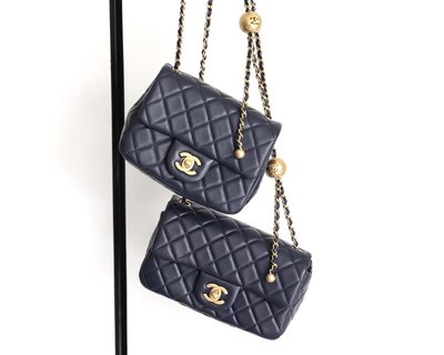 [二手]Chanel Flap Bag CF羊皮大Mini金球包 AS1787深藍色