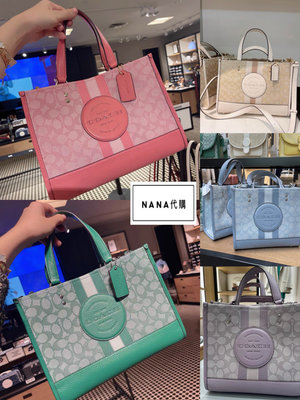 NaNa代購 COACH 8448 新款Dempsey大Logo帆布女士托特包 單肩斜挎包 附購證 買即送禮