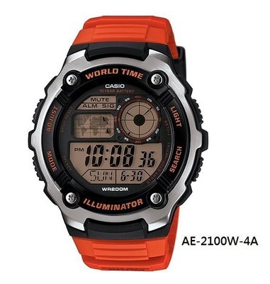 CASIO手錶10年電力 AE-2100W-4 A 防水200米  世界時間CASIO公司貨 附發票AE-2100
