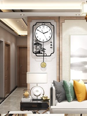 現貨熱銷-新中式掛鐘客廳創意鐘表家用中國風藝術時尚掛墻現代簡約大氣時鐘~特價