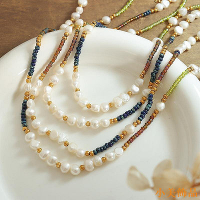 晴天飾品波西米亞 淡水珍珠 天然石玻璃 鈦鋼 串珠 鎖骨鏈 個性 輕奢 小眾設計項鍊