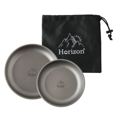 【Horizon 天際線】純鈦戶外野營餐盤雙盤組 (19cm+15cm) 鈦盤 附收納袋