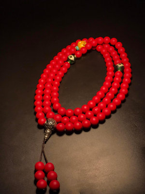 編號0160108粒紅潤老琉璃雪巴佛珠念珠項鏈老氣完美性比高 尺寸:10mm*108粒腰珠