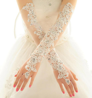 新娘手套長款結婚防曬婚紗禮服手套蕾絲長白色