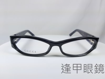 『逢甲眼鏡』GUCCI 鏡框 亮面黑方框 內側深藍豹紋 經典簽名LOGO 復古款【GG2956 HAO】