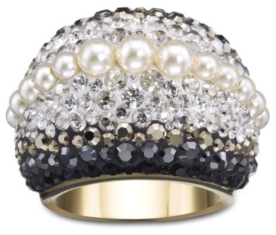 全新美購Swarovski] 160592 時尚黑白水晶+淡水珍珠戒指