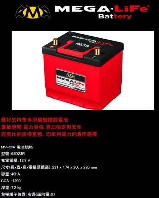 CS車宮車業 MEGA 磷酸鋰鐵電池 65D23 R/L全車系歡迎詢問