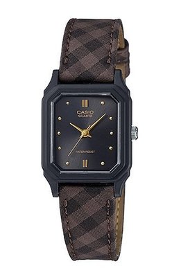 CASIO WATCH 卡西歐復古格紋時尚風咖啡黑搭配金色指針石英腕錶 型號: LQ-142LB-1A【神梭鐘錶】