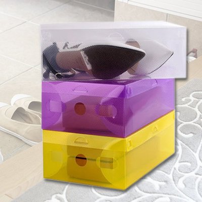 鞋盒 置物盒 收納箱 整理箱 可摺疊 儲物盒 DIY組裝 防塵 防汙 透視 翻蓋式 透明鞋盒 ❃彩虹小舖❃【W011】