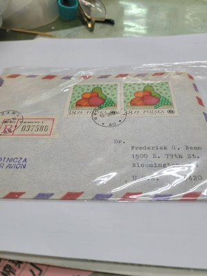 波蘭實寄美國掛號信 有大型時鐘型落地戳。直購100元