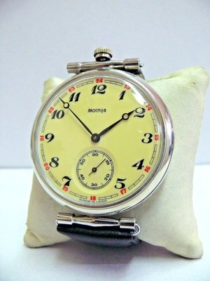 約1970 Russia MOLNIJA 18石手上鍊懷錶 改款之男仕腕表 ~ 鐵路懷錶
