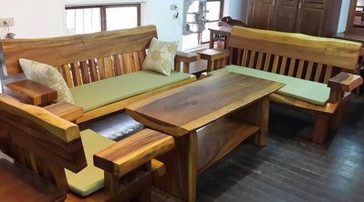 【南台灣傢俱】100%印尼鐵刀木全實木厚板組椅.奇木椅.木製沙發(含坐墊)**市價$100000,超低特價$76000