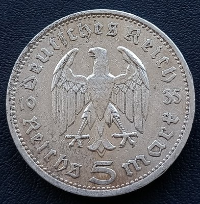 德國   1935年 A(柏林廠) 納粹德國  5馬克   興登堡    銀幣(90%銀)    1767
