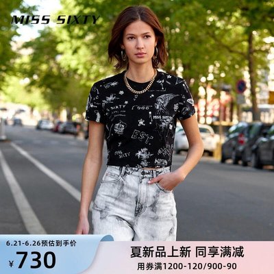 【熱賣下殺】Miss Sixty2022夏季新款合作系列短袖T恤女釘珠印花6W2SJ1410000