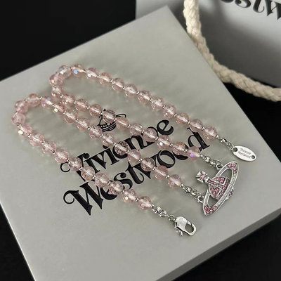 代購 英國知名設計師品牌Vivienne Westwood粉色水晶珠珠水鑽土星項鍊 委託勞務服務 請先詢問