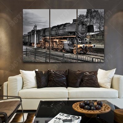 蒸汽火車 老火車 複古懷舊裝飾畫 酒吧咖啡廳掛畫客廳牆壁無框畫