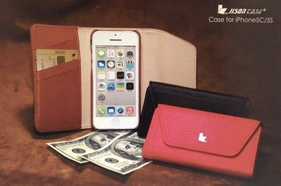 【愛瘋潮】免運 JisonCase iPhone SE/ 5S / 5C / 5 通用 超纖可插卡分離式錢包款皮套