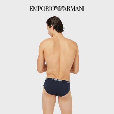 內褲EMPORIO ARMANI/阿瑪尼男士三條裝純棉彈力Logo腰邊三角內褲套裝