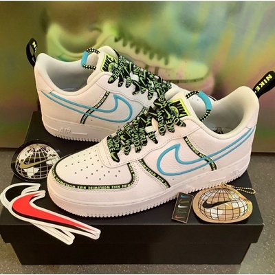 【正品】耐克Nike Air Force 1 Worldwide 白藍 螢光黃 休閒 運動 男女 CK7213-100慢跑鞋
