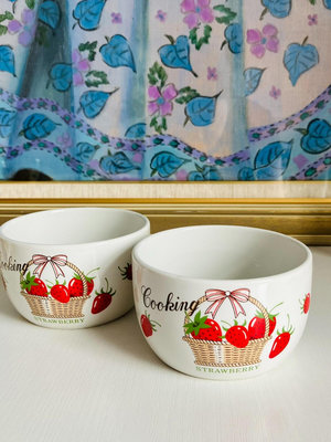 【二手】中古日本草莓籃子陶瓷缽兩只 古玩 回流 收藏 【天地通】-2543