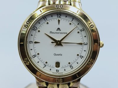 【發條盒子K0080】Maurice Lacroix 艾美 數字白面 鍍金石英 經典鍊帶錶款 95985